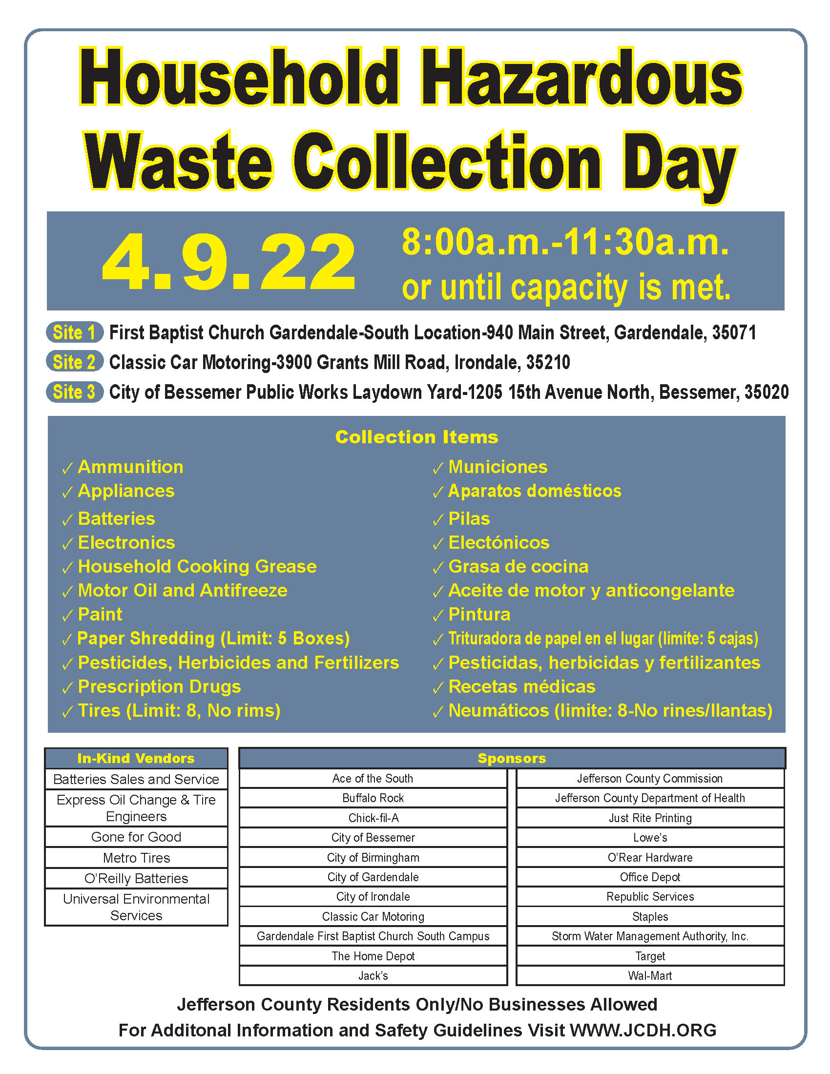 Jefferson County AL Household Hazardous Waste Collection Day 2022